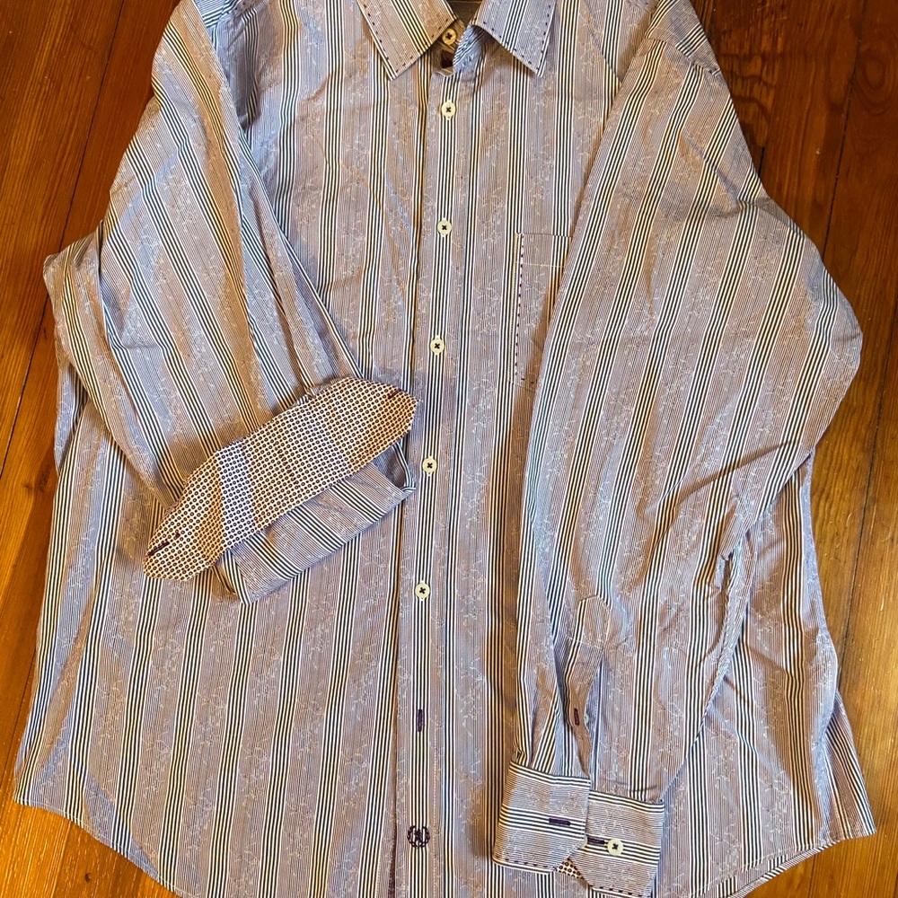 Men's Bugatchi Uomo Purple Striped Button Up Dress Shirt, Size XL